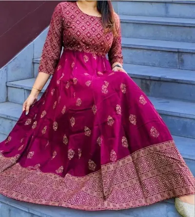 Women's Rayon Fabric Beautiful Block Anarkali Kurti