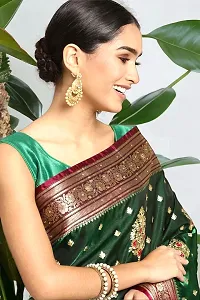 Stylish Satin Dark Green Self Pattern Saree With Blouse Piece For Women-thumb4