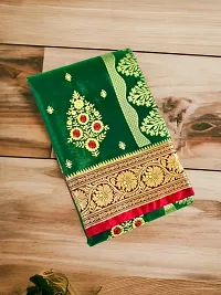 Stylish Satin Dark Green Self Pattern Saree With Blouse Piece For Women-thumb1