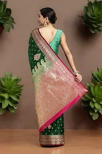 Stylish Satin Dark Green Self Pattern Saree With Blouse Piece For Women-thumb2