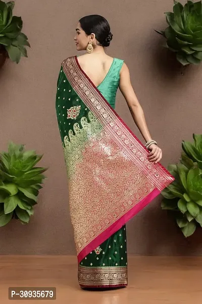 Stylish Satin Dark Green Self Pattern Saree With Blouse Piece For Women-thumb3