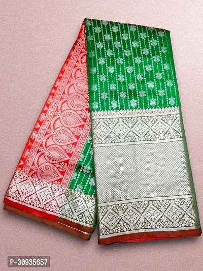 Stylish Art Silk Green Self Pattern Saree With Blouse Piece For Women