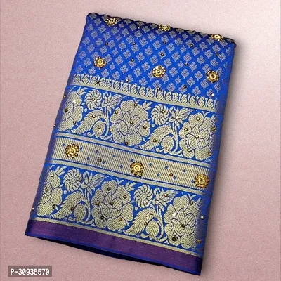 Stylish Art Silk Blue Self Pattern Saree With Blouse Piece For Women