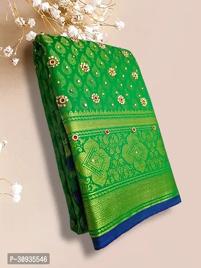 Stylish Art Silk Green Self Pattern Saree With Blouse Piece For Women-thumb2