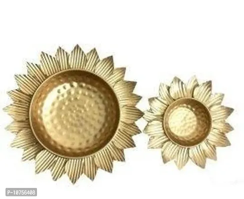 Decorative Round Lotus Shape Golden Metal Urli Candle Flower For Diwali Decoration Pack Of 2-thumb0