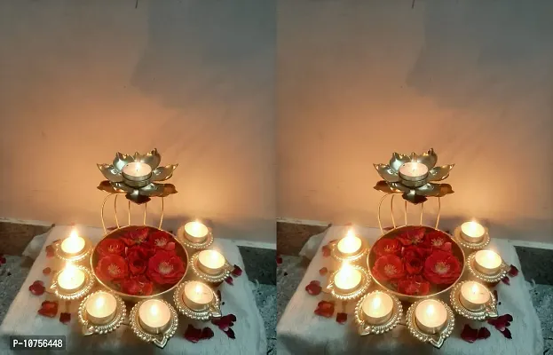 Decorative Metal Urli/Tea Light Holder - Diwali Specail Golden Urli (Hight-8) With 8 Candles Free