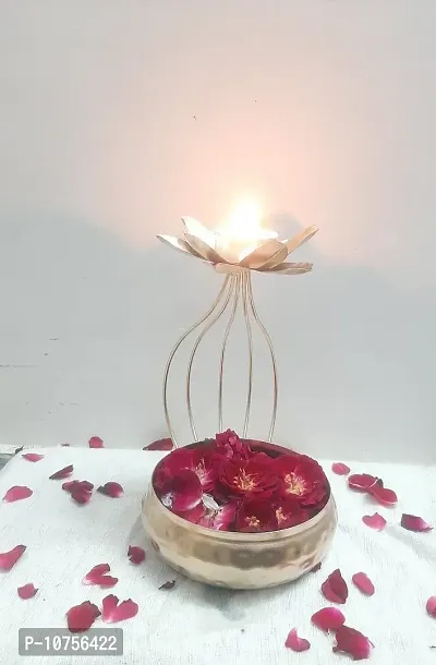 Lotus Shaped Diya For Pooja Worship And Decoration Diwali Home Decoration Items Height 8 Inch Width 5 Inch)-thumb0