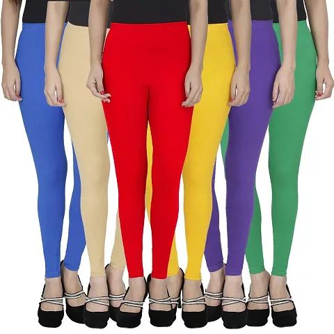 PR Women's Solid Viscose Lycra Regular Fit Leggings Combo Pack | Color Blue,Begie,Red,Yellow,Purple,Green