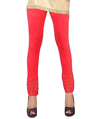 Fablab Women?s Viscose Lycra Designer Bottom Lace Leggings Combo Pack of 2 (LACELEGGI2OY, Orange,Yellow,Freesize)-thumb1