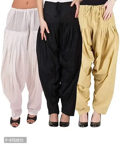 Fablab Women's Slim Fit, Tailored Fit Cotton Patiala Salwar (COTSAL3-38WBBe_White, Black, Beige_Free Size)