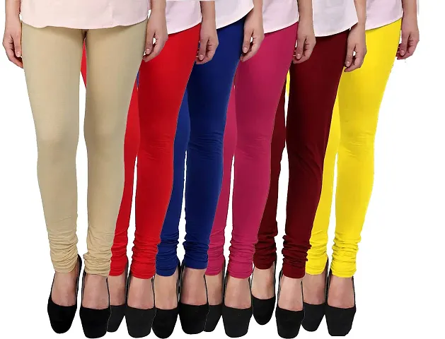 Fablab Women's Churidar Leggings Set(FLCLCOMBO6-2,BeigeSkyblueBluePinkMaroonYellow,Free Size) Combo Pack of