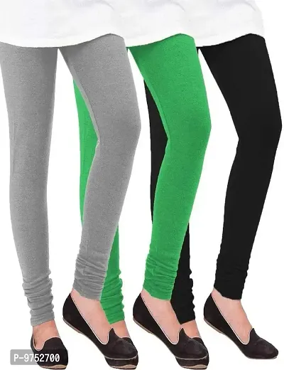 Fablab Woolen Leggings for Women winter bottom wear Combo Pack of 3 (Black, Green and Grey,Free Size)