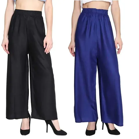 Fablab Women's Casual Rayon Palazzo Pant Combo Pack of-2