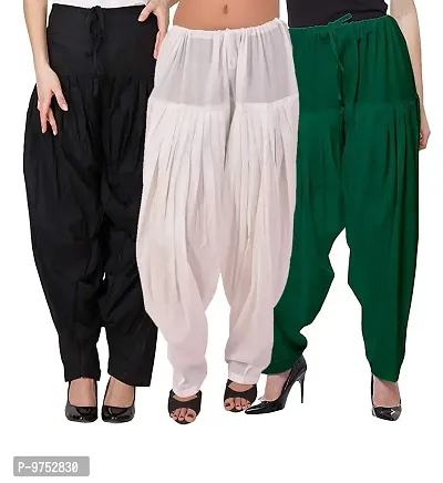 Fablab Women's Slim Fit Cotton Patiala Salwar (COTSAL3-39WBBr_White, Black, Brown_Free Size)-thumb0
