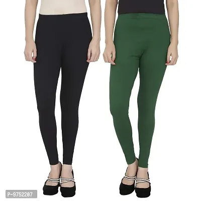 Fablab Women's Ankle Length Leggings Combo Pack of 2 (ALL-2-Black,DarkGreen,Fit to Waist Size BTW.28 inch to 34 inch)-thumb0