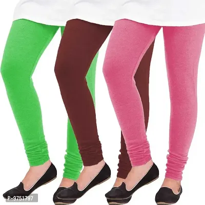 Fablab Woolen Leggings for Women for winter,warm bottom wear Combo Pack of 3 (Green, Maroon and Pink) - Free Size-thumb0