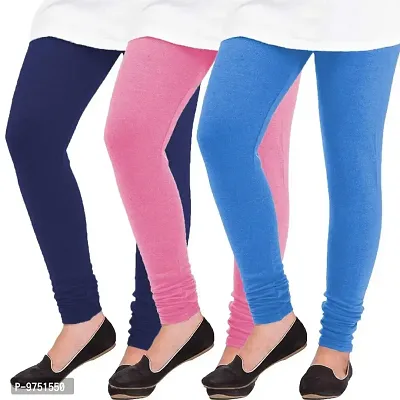 Fablab Woolen Leggings for Women for winter,warm bottom wear Combo Pack of 3 (Navyblue, Baby Pink and Sky Blue) - Free Size