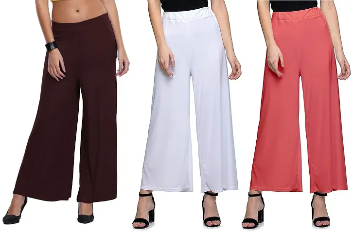 Fablab Women?s Synthetic Palazzo for Bottom Wear Combo Pack of 3-FreeSize