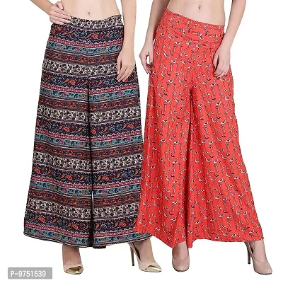 Fablab Women?s Regular fit Multicolor Trouser Pant Palazzo with Pocket & Short Style Inner Lining Combo Pack of 2.