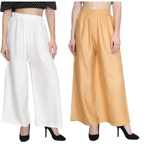 Fablab Women's Casual Rayon Palazzo Pant Combo Pack of-2