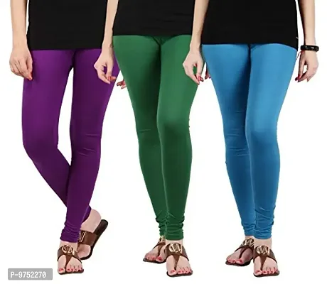 Fablab Women's Slim Fit Cotton Churidar Leggings (Leggings-3-Purple, Green, Skyblue_Purple, Green, Skyblue_Free Size)-thumb0