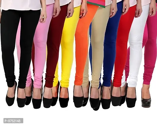 Fablab Women's Churidar Leggings,Cotton Lycra,Combo Pack of 10_(Freesize,Black,BabyPink,Maroon,Yellow,Orange,Beige,Blue,Red,White,Pink.)