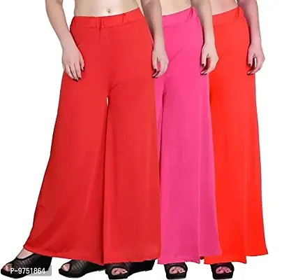 Fablab Women's Casual Wear Synthetic Lycra Palazzo Fits to Waist Size 26''to 34 inch Combo Pack of-3.
