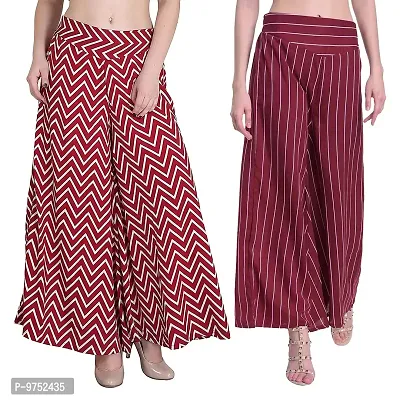 Fablab Women's Crepe Palazzo with Pocket and Short Style Inner Lining Combo Pack of-2(Red,Maroon,Waist Size-34Inch)