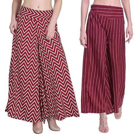 Fablab Women?s Stripe and Zig Zag Print Palazzo Trouser Pant Combo Pack of 2(Waist Size-30Inch)