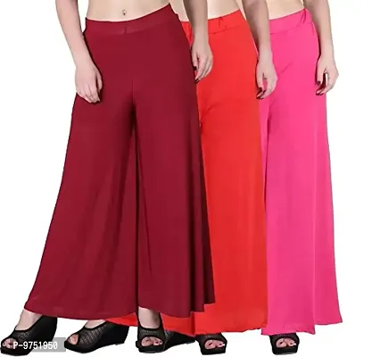 Fablab Women's Casual Wear Synthetic Lycra Palazzo Fits to Waist Size 26''to 34 inch Combo Pack of-3.