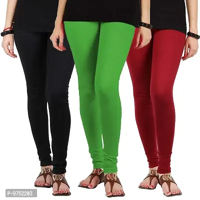 Fablab Women's Slim Fit Cotton Leggings (Leggings-3-Black,Mehandi,Maroon_Black, Mehandi, Maroon_Free Size)