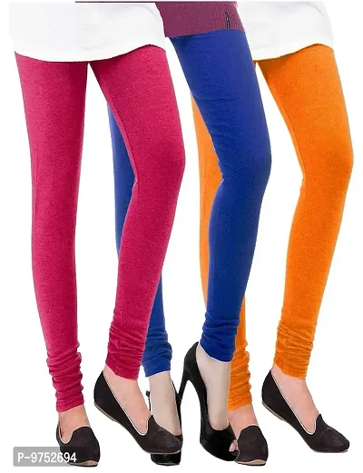 Fablab Woolen Leggings for Women winter bottom wear Combo Pack of 3 (Orange, Blue and Pink,Free Size)