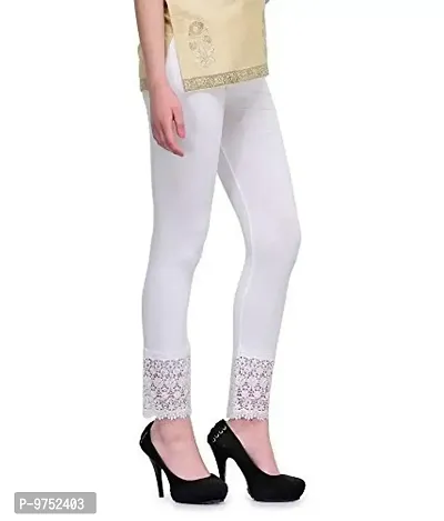 FABOO Women's Cotton Blend Lace Leggings, Solid Regular Leggings with  Bottom Net Design, Skinny Fit Leggy for Casual, Yoga, Joggings, Exercise