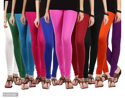 Fablab Women's Ladies/Girls/Cotton Lycra Churidar Leggings Combo Pack of 10 (Freesize,White,Green,SkyBlue,Pink,Blue,Lightpink,Maroon,Black,Orange,Purple).-thumb0