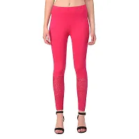 Fablab Women?s Viscose Lycra Slim fit Leggings with Long Lace Bottom Combo Pack of 2 (LONG-LACE-LEGGI-2-BP,Black,Pink,Freesize)-thumb1