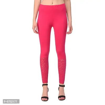 Fablab Women?s Viscose Lycra Slim fit Leggings with Long Lace Bottom Combo Pack of 2 (LONG-LACE-LEGGI-2-BP,Black,Pink,Freesize)-thumb2