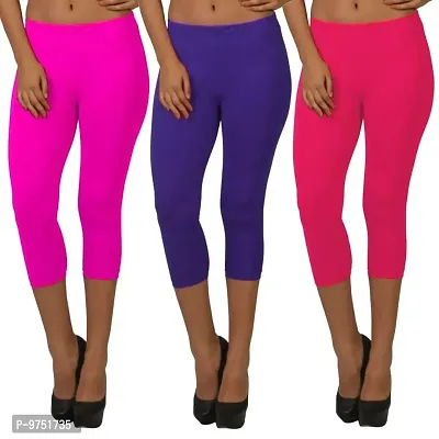 Fablab ? Capri Pants for Women_Girls_Ladies Cotton(New Capri_CLS_190-3-13PBLp,PinkBlueLightpink,Free Size) Combo Pack of 3.