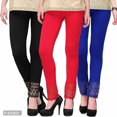 Fablab Leggings with lace Bottom for Girls(LACE-LEGGI-3-B,R,Bl, Black,Red,Blue, Fit to Waist Size BTW.26 inch to 32Inch)