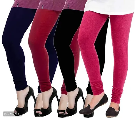 Fablab Women's Thermal Solid Leggings,Woolen Warm bottom wear for winter combo Pack of-4 (Woolen Leggi-4-BMNbP,Black,Maroon,Navyblue,Pink,Free Size)-thumb0
