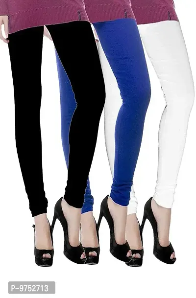 Fablab Woolen Leggings for Women winter bottom wear Combo Pack of 3 (White,Blue and Black,Free Size)