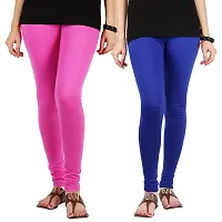 Fablab Cotton Lycra Churidar Leggings(FLCLCOMBO2PBL,Pink, Blue,Free Size) Combo Pack of 2-thumb1