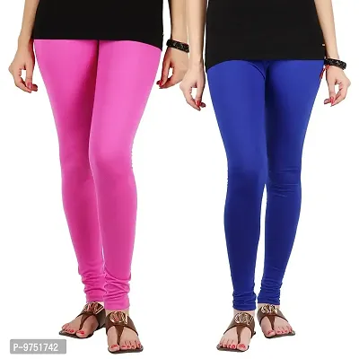 Fablab Cotton Lycra Churidar Leggings(FLCLCOMBO2PBL,Pink, Blue,Free Size) Combo Pack of 2-thumb2