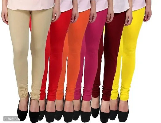 Fablab Women's Cotton Churidar Leggings Set(FLCLCOMBO6-1,BeigeRedOrangePinkMaroonYellow,Free Size) Combo Pack of 6-thumb0