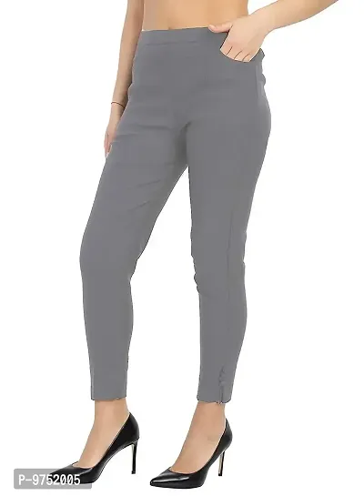 Fablab Women?s Cotton Lycra LumLum Stretchable Slim Fit Cigarette Pants Pack of 1 (LUM1GREY_XXL,Grey,Size-XXL).
