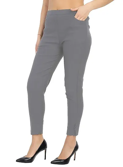 Fablab Women?s Cotton Lycra LumLum Stretchable Slim Fit Cigarette Pants Pack of 1 (LUM1GREY_XXL,Grey,Size-XXL).-thumb0