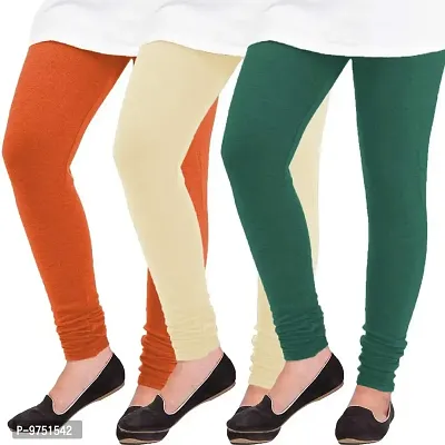 Fablab Woolen Leggings for Women for winter,warm bottom wear Combo Pack of 3 (Orange, Cream and Dark Green) - Free Size-thumb0