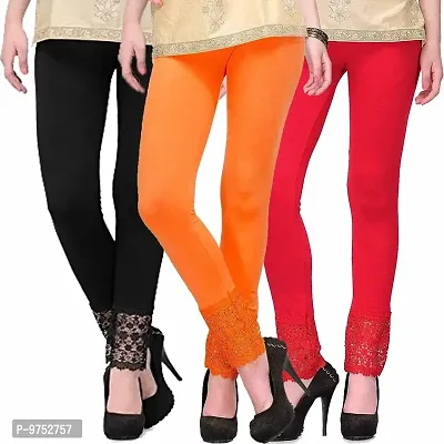Fablab Women's Lace Border Leggings(LACE-LEGGI-3-B,O,R, Black,Orange,Red, Fit to Waist Size BTW.26 inch to 32Inch)-thumb0