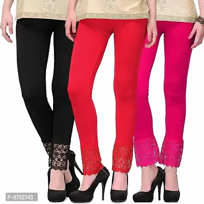 Fablab Net Leggings for Women Stylish(LACE-LEGGI-3-B,R,P, Black,Red,Pink, Fit to Waist Size BTW.26 inch to 32Inch)