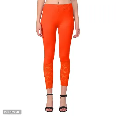 Fablab Women?s Viscose Ankle Length Lace Leggings Pack of 1 (Long Lace Leggings Orange,Free Size)