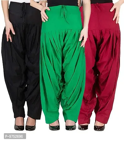 Fablab Women's Tailored Fit Cotton Patiala Salwar (COTSAL3-8BGM_Black, Green, Maroon_Free Size)-thumb0